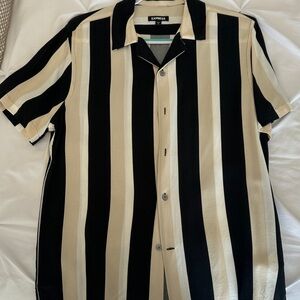 Express Men's Shirt with Black and Cream Stripes